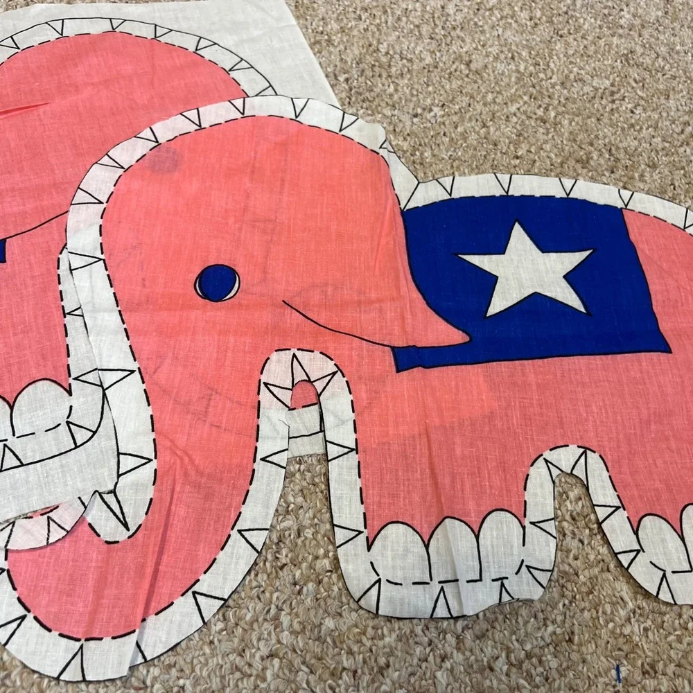 Vintage Pink Elephant Cut and Sew Fabric Panel Plush Toy DIY Craft
